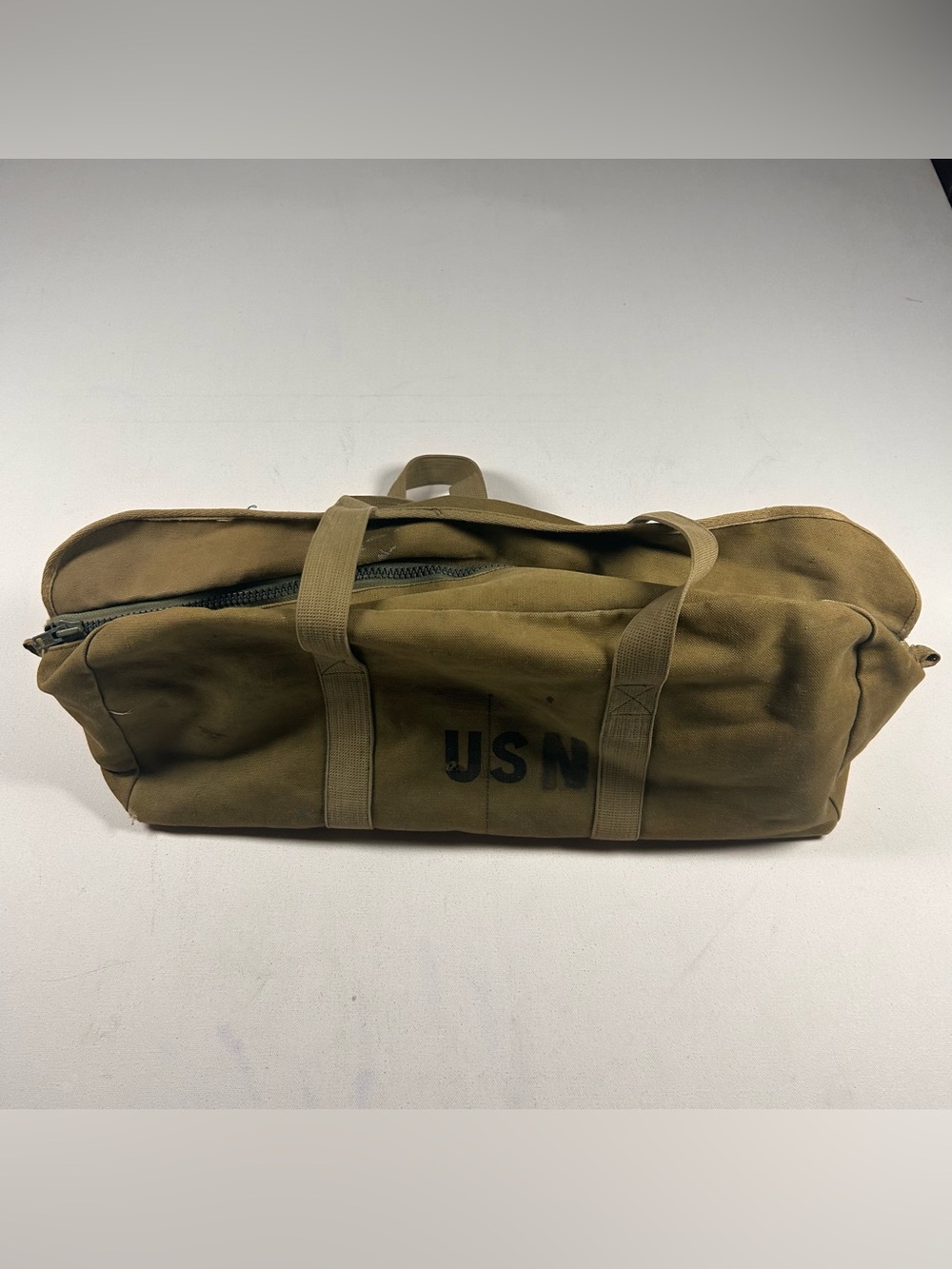 WWII USA USN Military Canvas Duffel Bag Double Strap Vintage Army Field Gear
